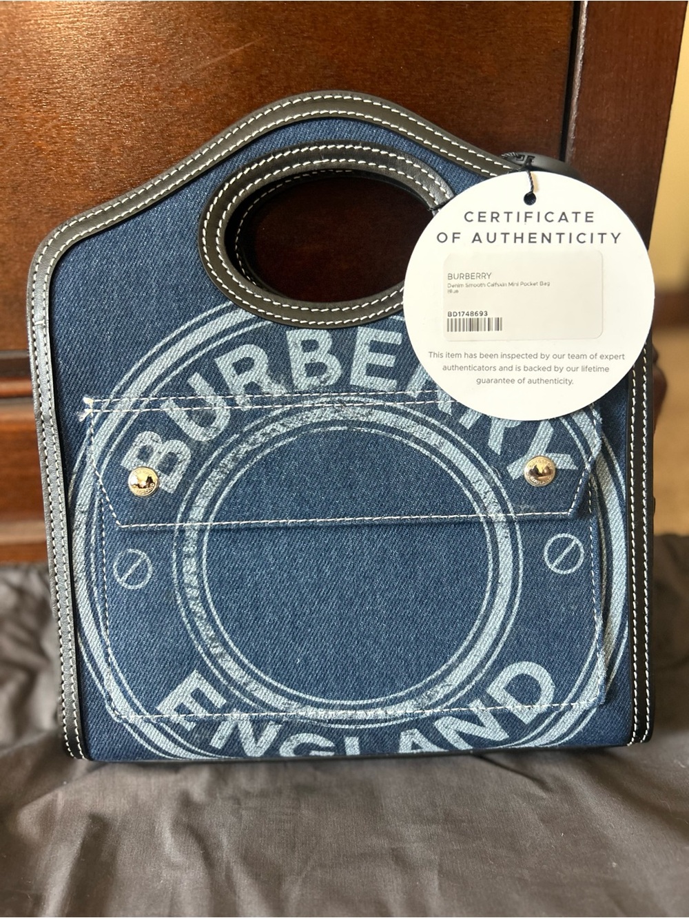 Burberry Blue Denim Messenger Bag with Logo Print